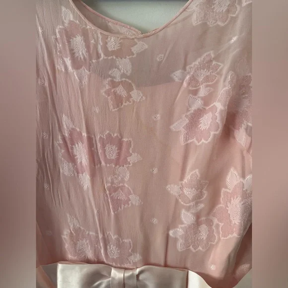 Vintage 80s Pink Silk Chiffon Frances Brewster Dress Sheer Floral Velvet Sz L/XL - Picture 2 of 15